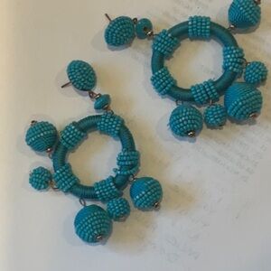 Intake Roberts Roller Rabbit turquoise beaded hoop earrings